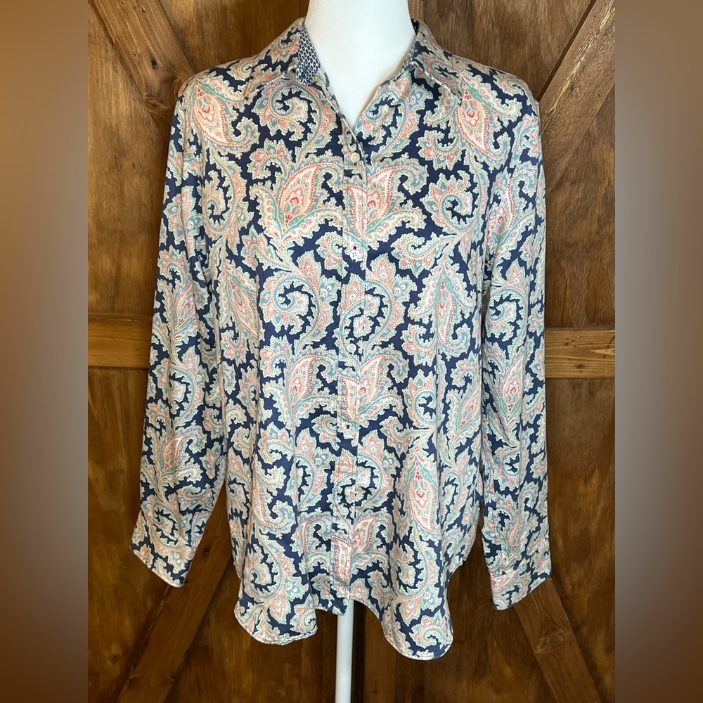 EUC Ladies Chaps No Iron Button Down Paisley Shirt Size XL